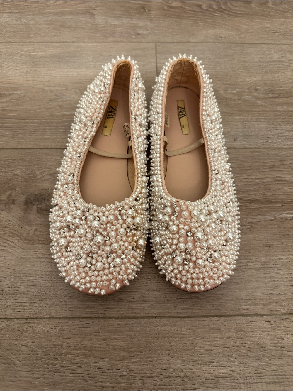 Zara Pink Pearl-Embellished Kids Ballet Flats